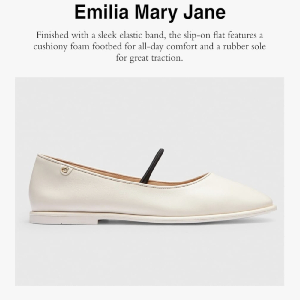 Coach Cream Leather Ballet Flat with Black Strap - Picture 2 of 8